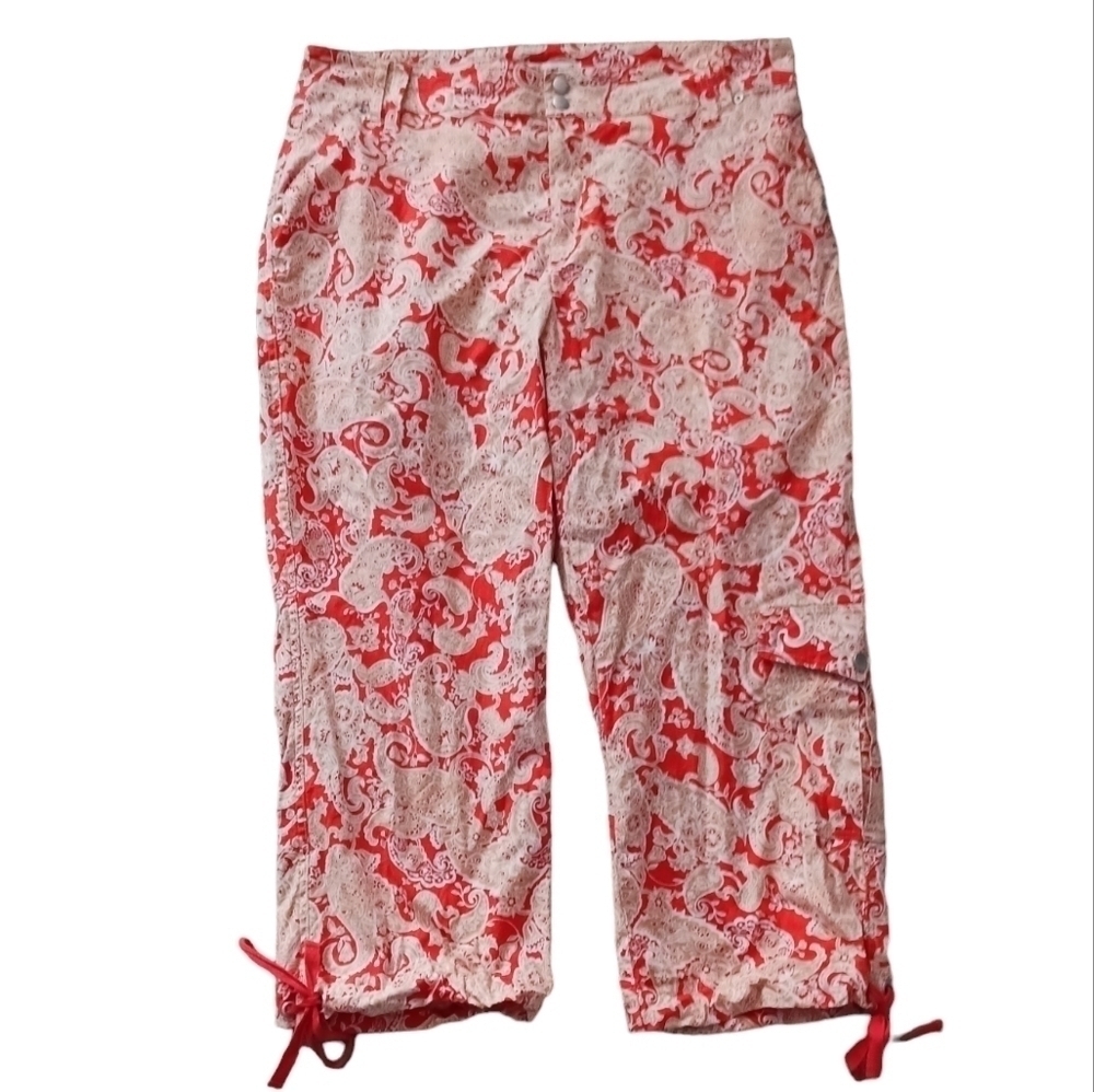 Coldwater Creek Orange Paisley Print Cargo Capris
